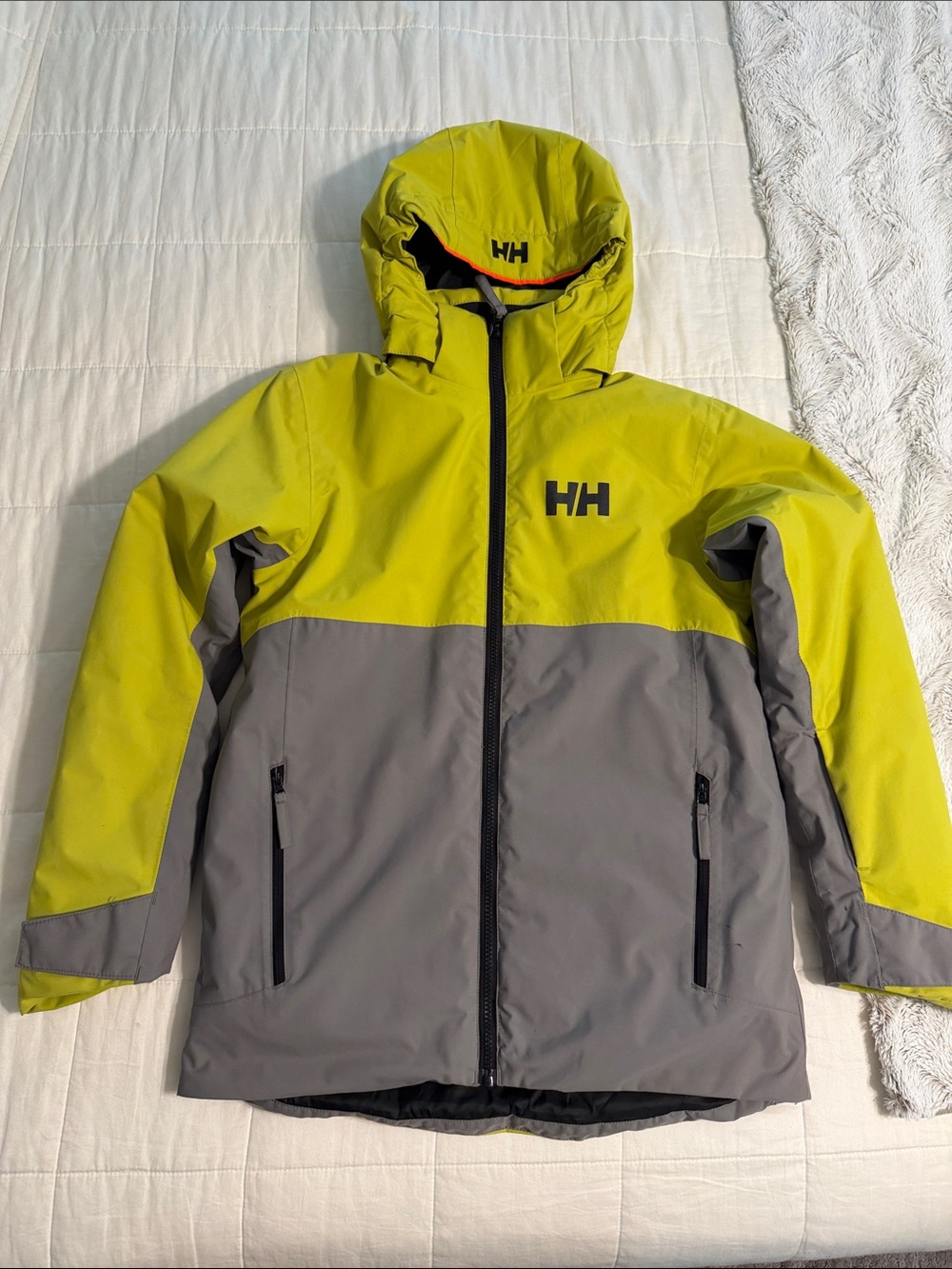 Helly Hansen Junior Traverse Two-Tone Yellow and Gray Ski Jacket size 14
